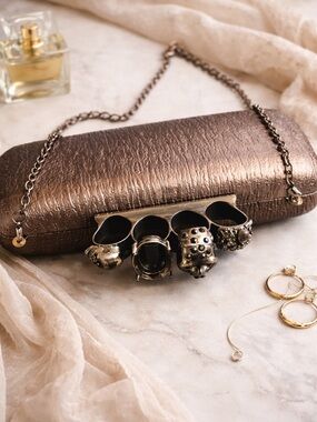 Edgy Knuckle Duster Clutch Bronze Metallic Statement Goth Punk Evening Bag